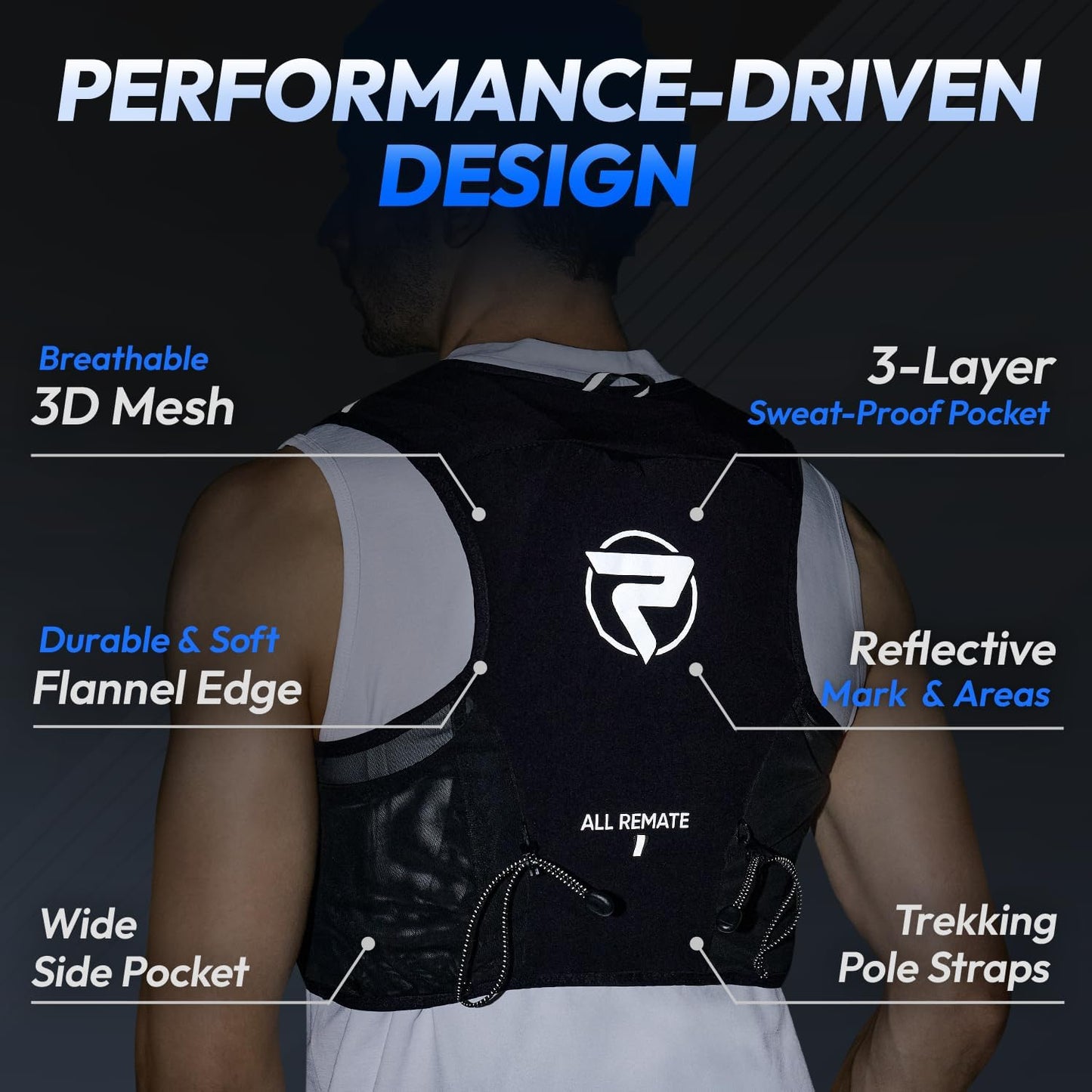 ALL REMATE Reflective Gear Vest with Water Flask, Whistle, 11 Pockets One NEW