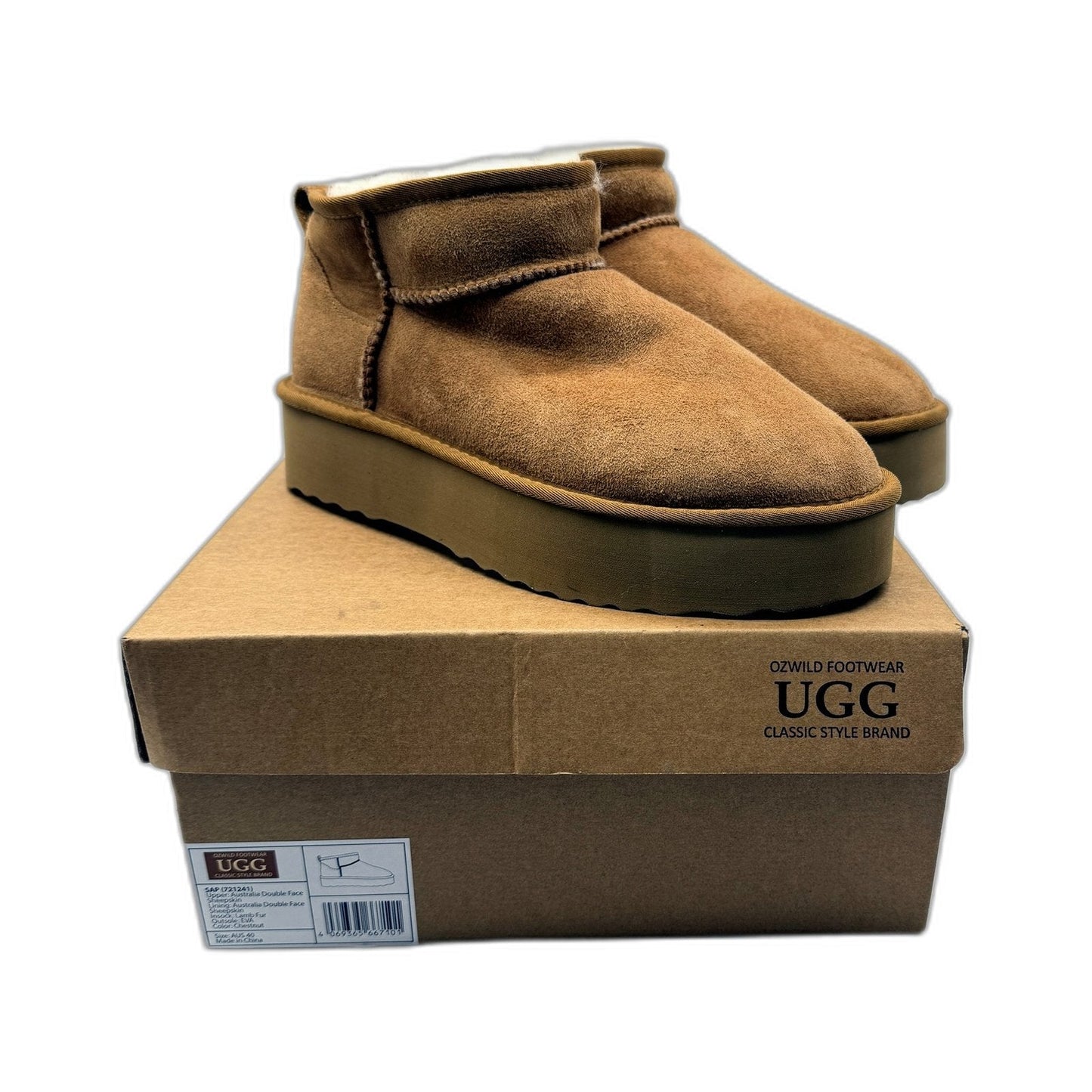 UGG Ozwild Unisex Chestnut Sheepskin Ankle Boots EU 40 Size AU 9 NEW
