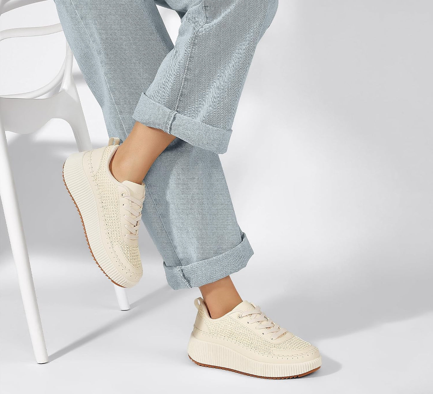 LUCKY STEP Chunky Casual Beige Braided Knit Trainers Sneakers US 8.5 NEW
