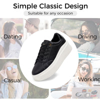 LUCKY STEP Black Faux Leather Fashion Sneakers Chunky Sole Trainers US 8.5 NEW