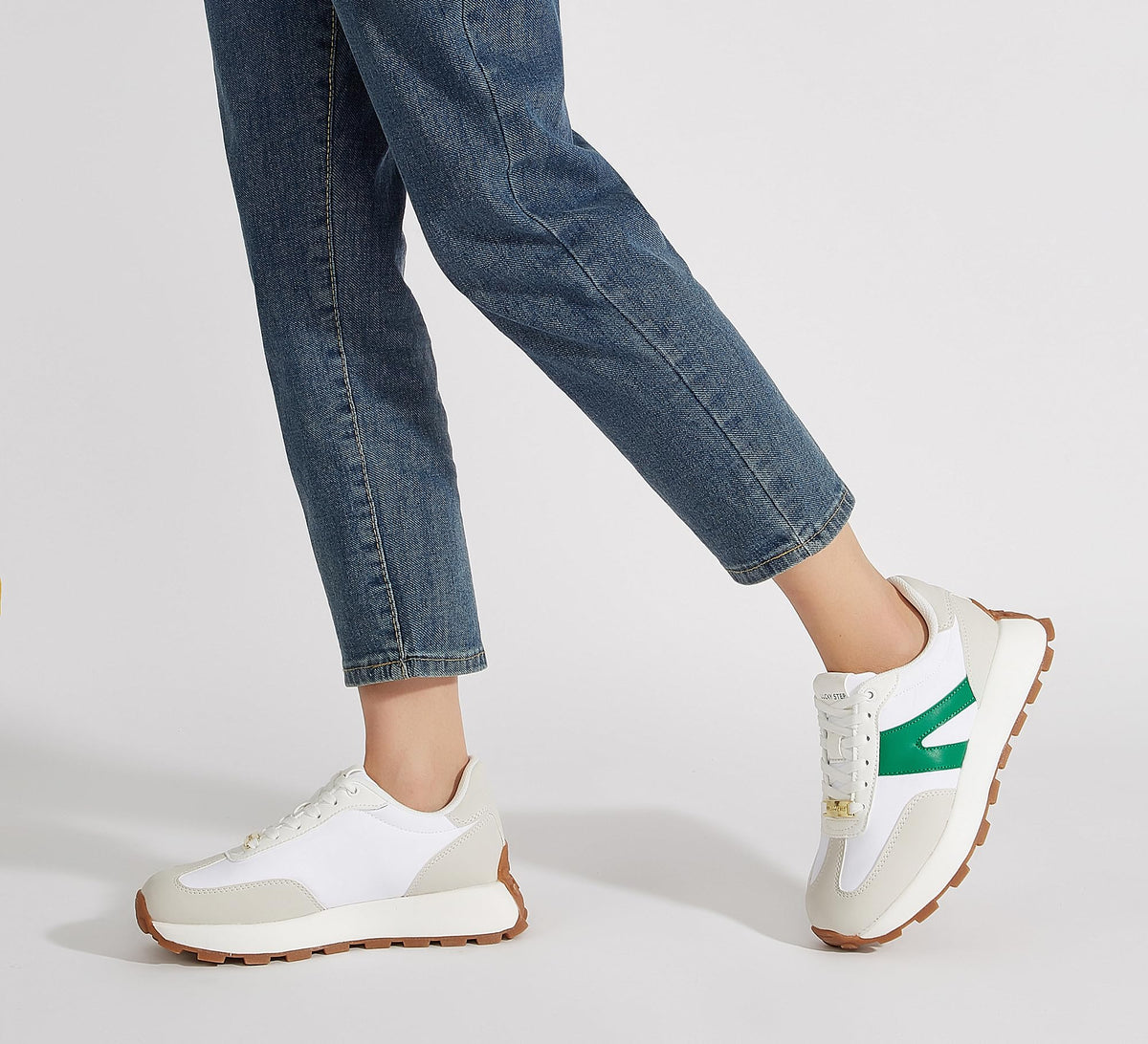 LUCKY STEP Retro Classic Trainers White Green Platform Sneakers Womens US 6 NEW