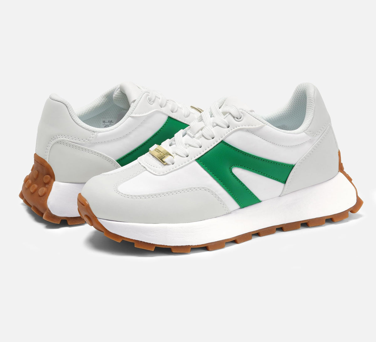 LUCKY STEP Retro Classic Trainers White Green Platform Sneakers Womens US 6 NEW