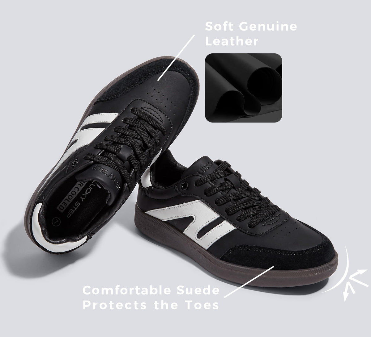 LUCKY STEP Retro Gum Sole Trainers Tennis Skate Shoes Black Womens US 10 NEW