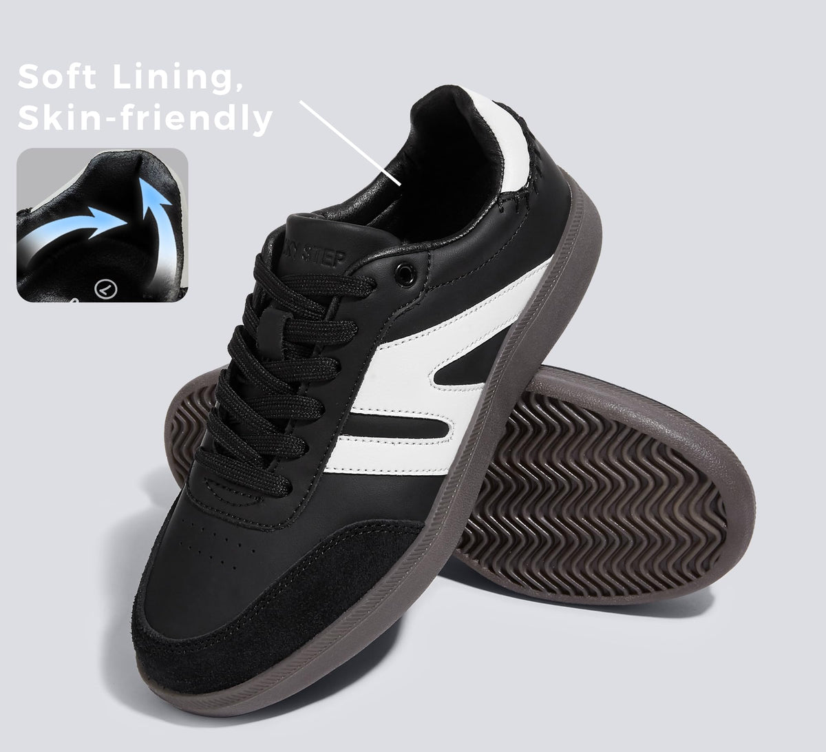 LUCKY STEP Retro Gum Sole Trainers Tennis Skate Shoes Black Womens US 10 NEW