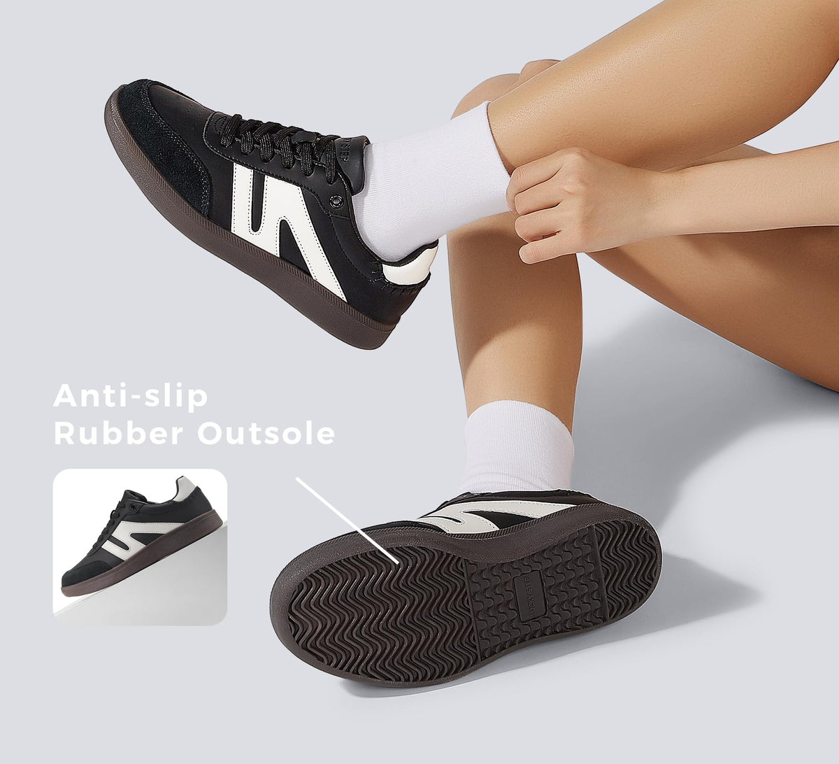 LUCKY STEP Retro Gum Sole Trainers Tennis Skate Shoes Black Womens US 10 NEW