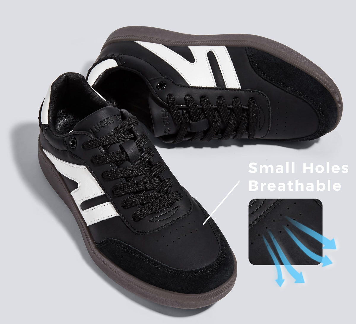 LUCKY STEP Retro Gum Sole Trainers Tennis Skate Shoes Black Womens US 10 NEW