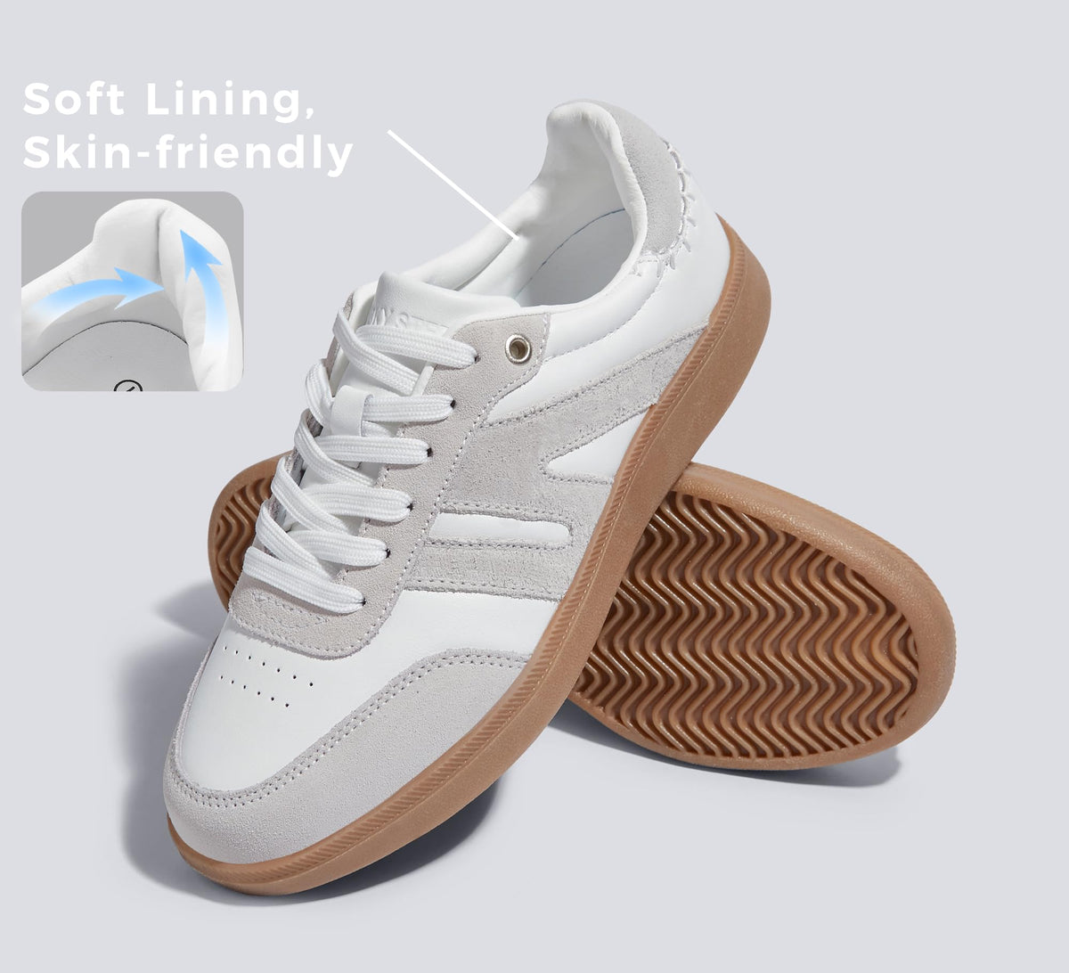 LUCKY STEP White/Grey Casual Trainers Sneakers Skate Shoes Womens US 6 NEW