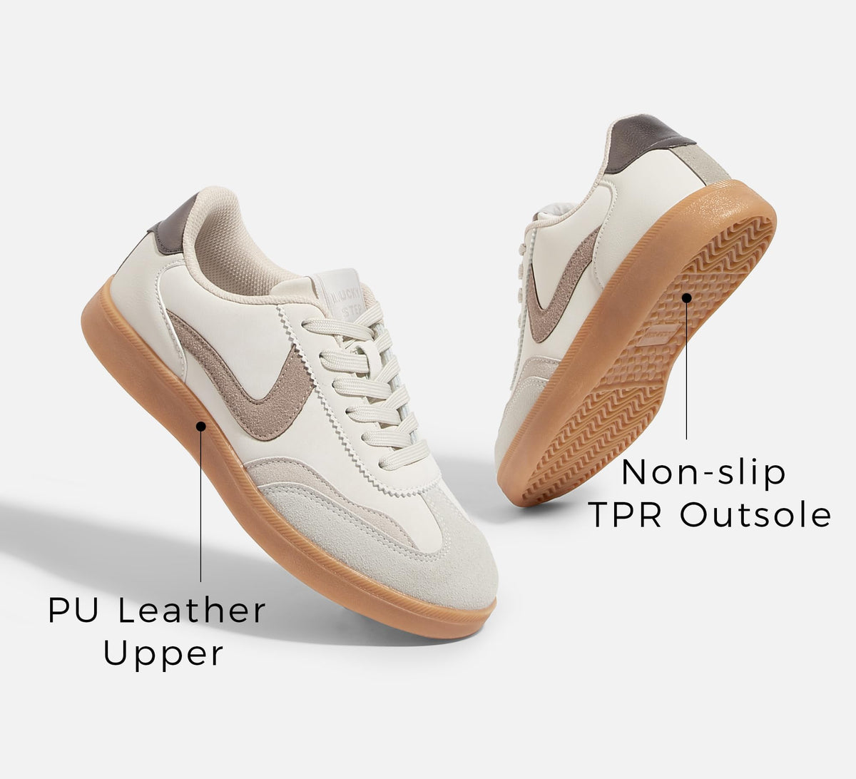 LUCKY STEP Retro Trainer Walking Shoes Non-Slip Beige Grey Women US 6.5 NEW