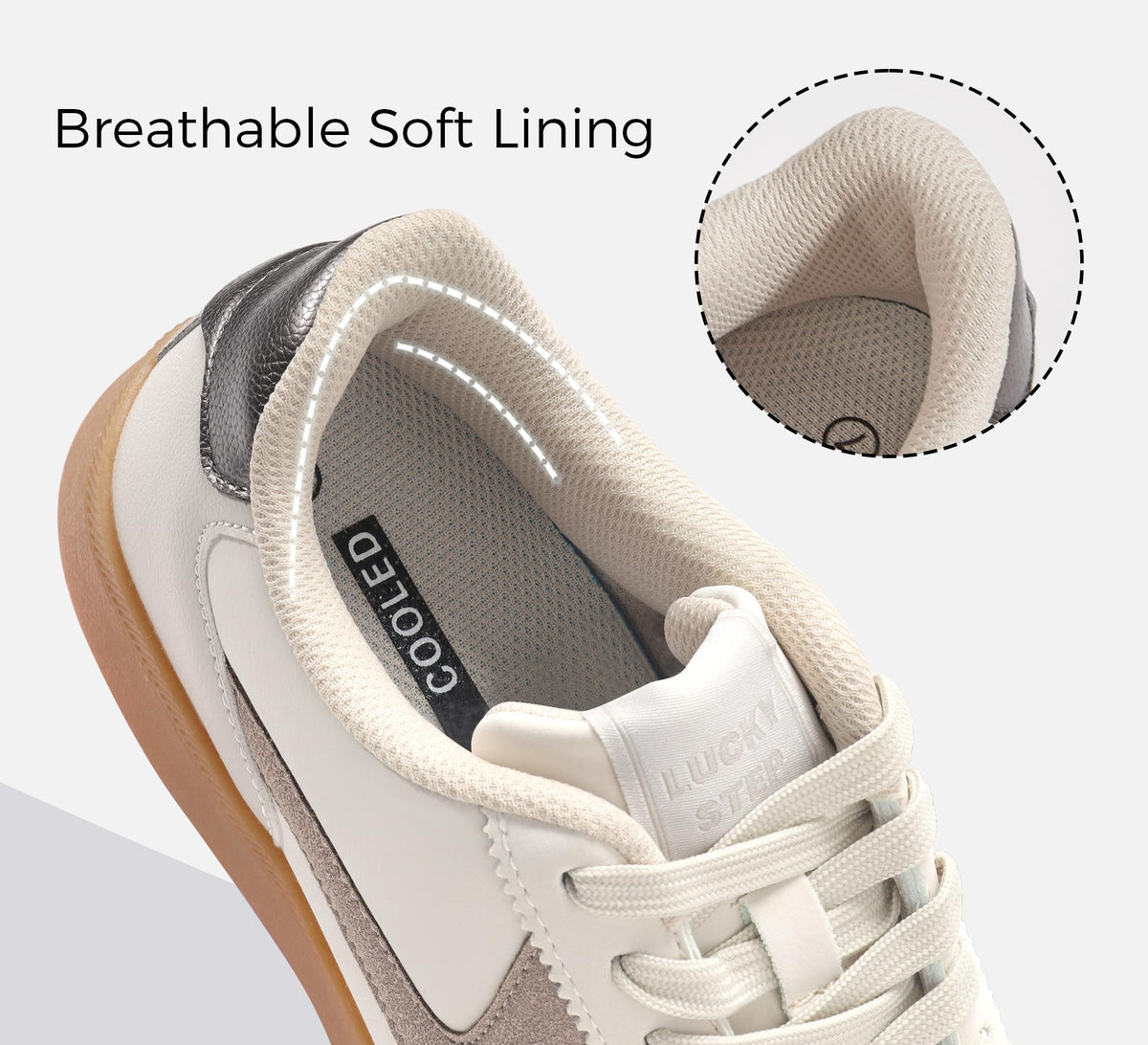 LUCKY STEP Retro Trainer Walking Shoes Non-Slip Beige Grey Women US 6.5 NEW