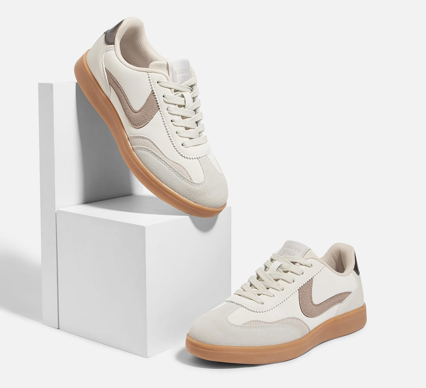 LUCKY STEP Retro Trainer Walking Shoes Non-Slip Beige Grey Women US 6.5 NEW