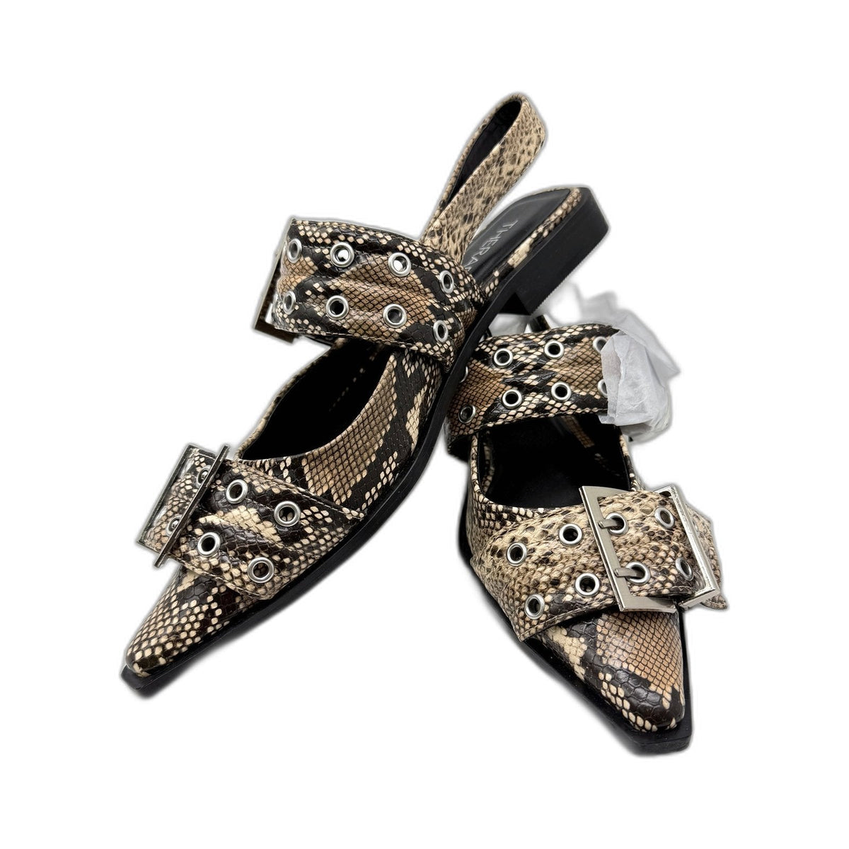 Therapy Womens Taupe Snake Print Sandals Slip-On Buckle Strap Size 7 DEMO