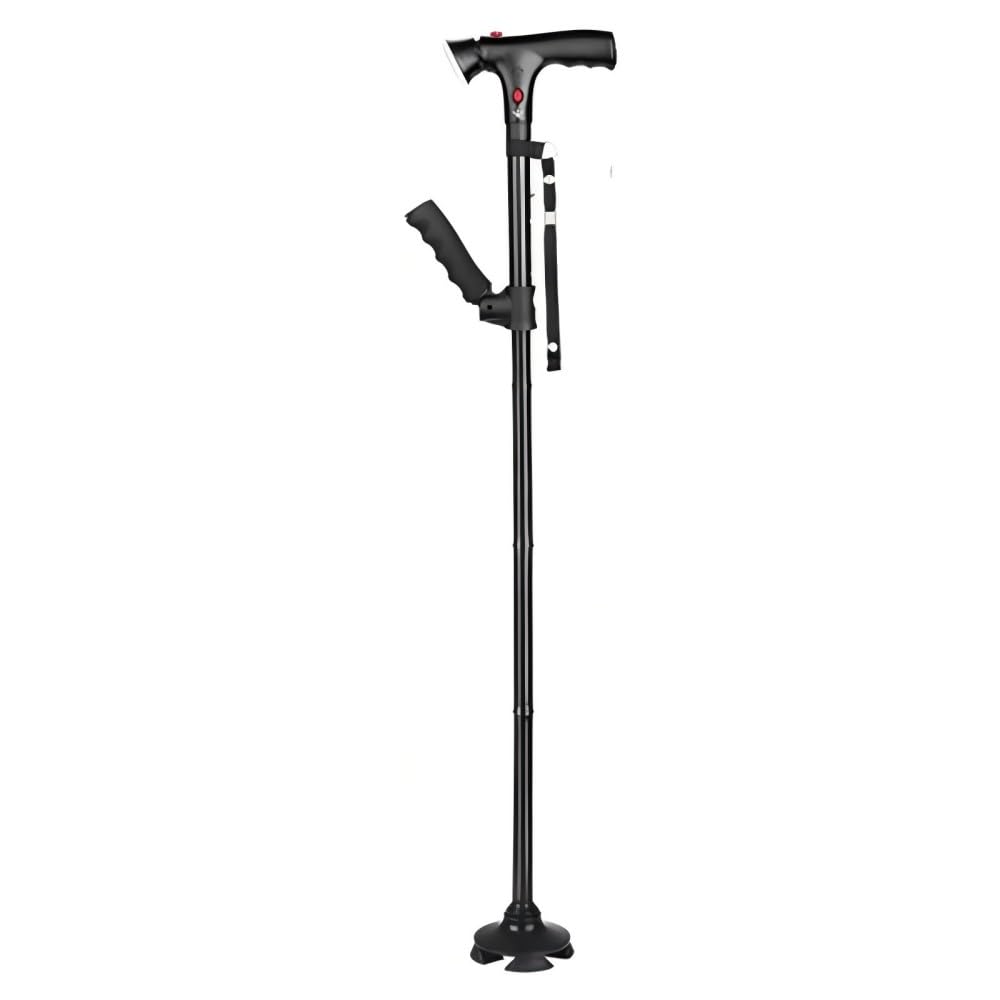 RUNZI Folding Walking Stick with LED Light and Alarm Adjustable Cane Black NEW