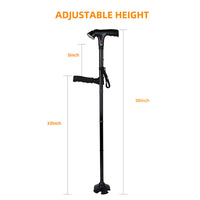 RUNZI Folding Walking Stick with LED Light and Alarm Adjustable Cane Black NEW
