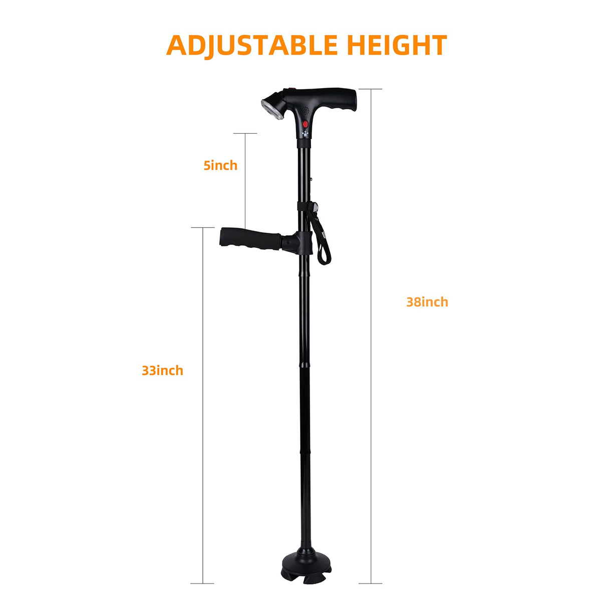 RUNZI Folding Walking Stick with LED Light and Alarm Adjustable Cane Black NEW