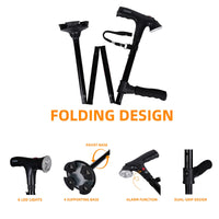 RUNZI Folding Walking Stick with LED Light and Alarm Adjustable Cane Black NEW