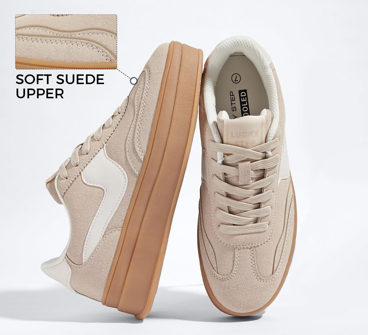 LUCKY STEP Faux Suede Trainers Comfortable Fashion Sneakers for Women US 10 NEW