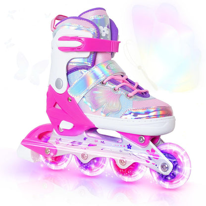 Nattork Kids Inline Skates Rose Medium Size 1-4 US Butterfly White & Pink NEW