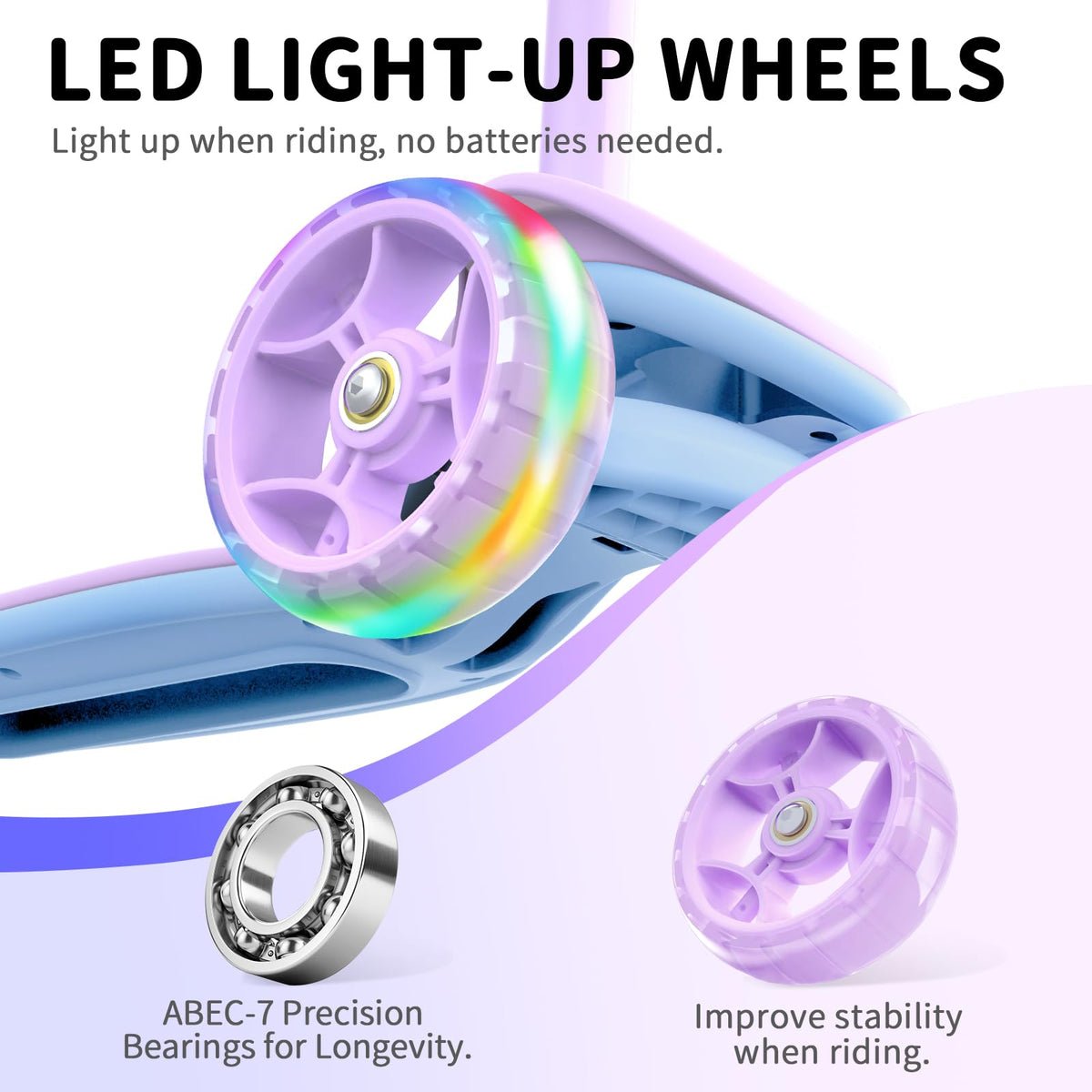 BELEEV 3 Scooters Wheel Folding Scooter for Kids Ages 3-12, Purple NEW