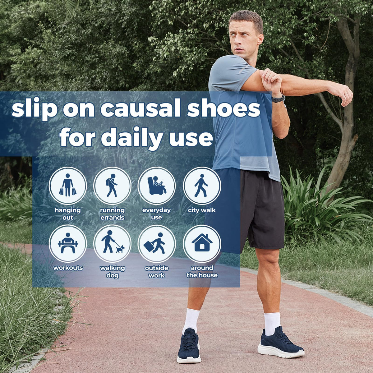 FitVille Slip On Breathable Lightweight Trainers Navy Mens WIDE FIT US 8.5 DEMO