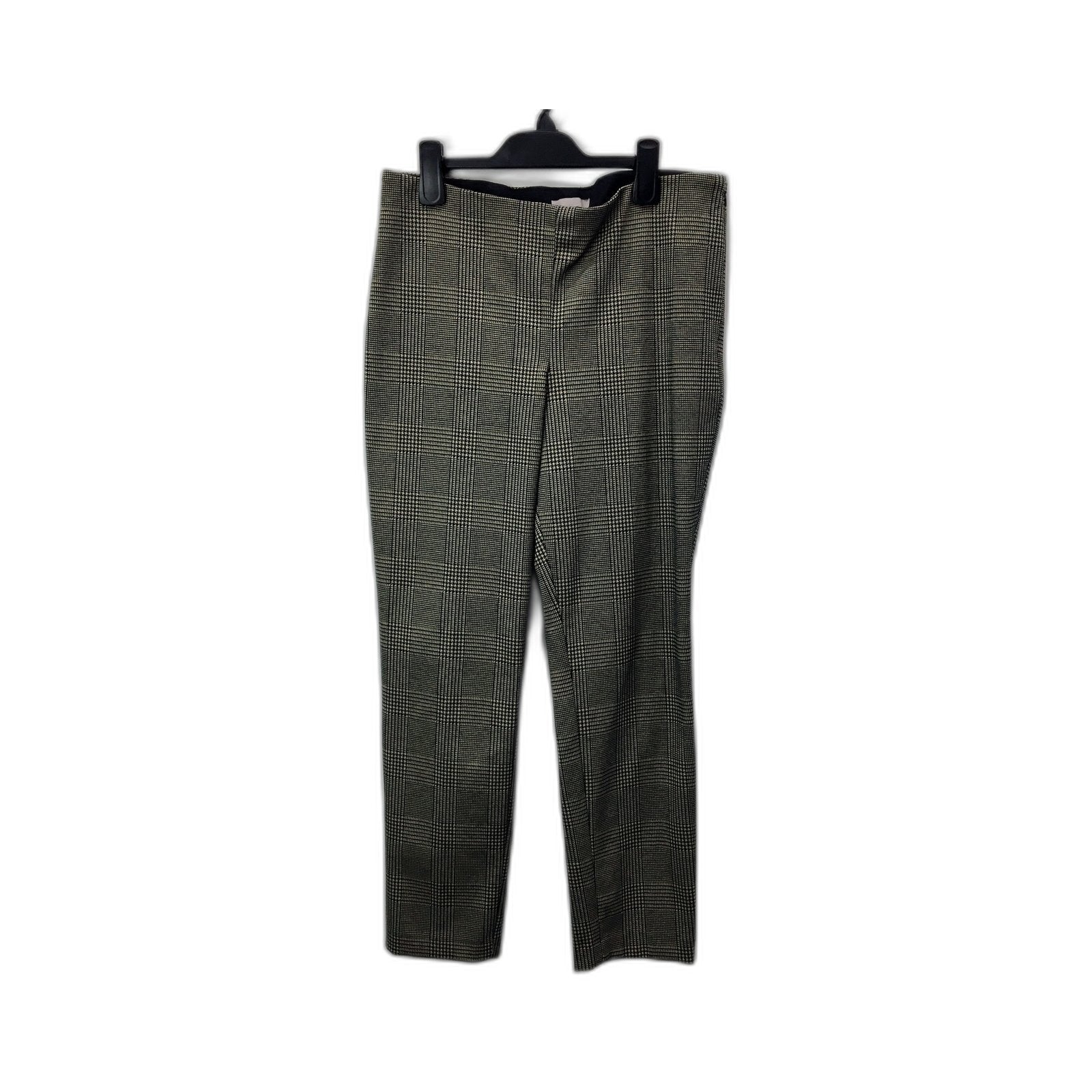 H&M Womens Plaid Trousers Plaid Houndstooth Trousers in Black and Beige, Size 8