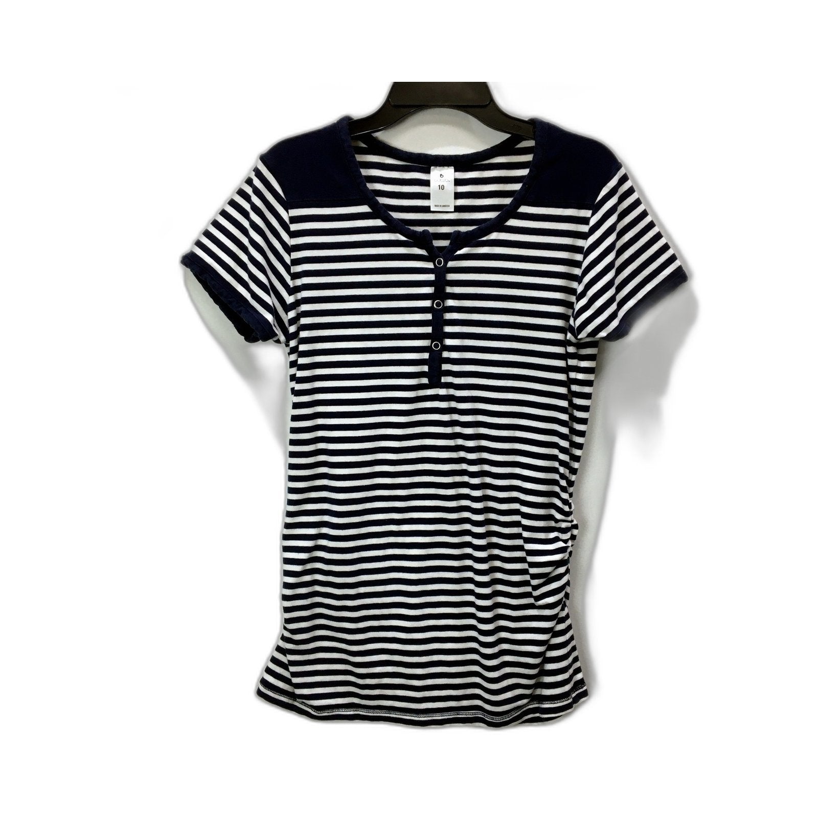 Bub020 Womens Striped Henley Shirt Navy and White Casual Cotton Size 10