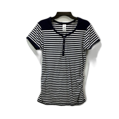 Bub020 Womens Striped Henley Shirt Navy and White Casual Cotton Size 10