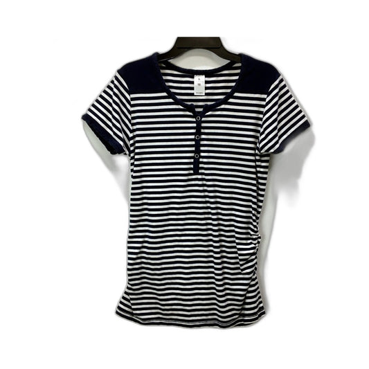 Bub020 Womens Striped Henley Shirt Navy and White Casual Cotton Size 10