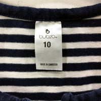 Bub020 Womens Striped Henley Shirt Navy and White Casual Cotton Size 10