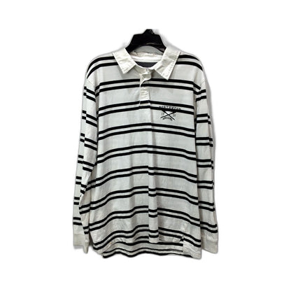 Rivers Mens Striped Rugby Shirt, Casual Cotton Top in White & Black, Small