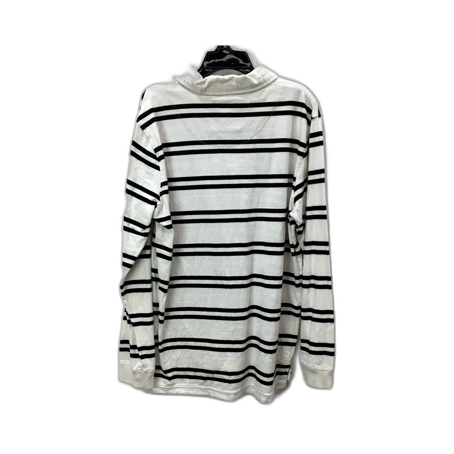 Rivers Mens Striped Rugby Shirt, Casual Cotton Top in White & Black, Small