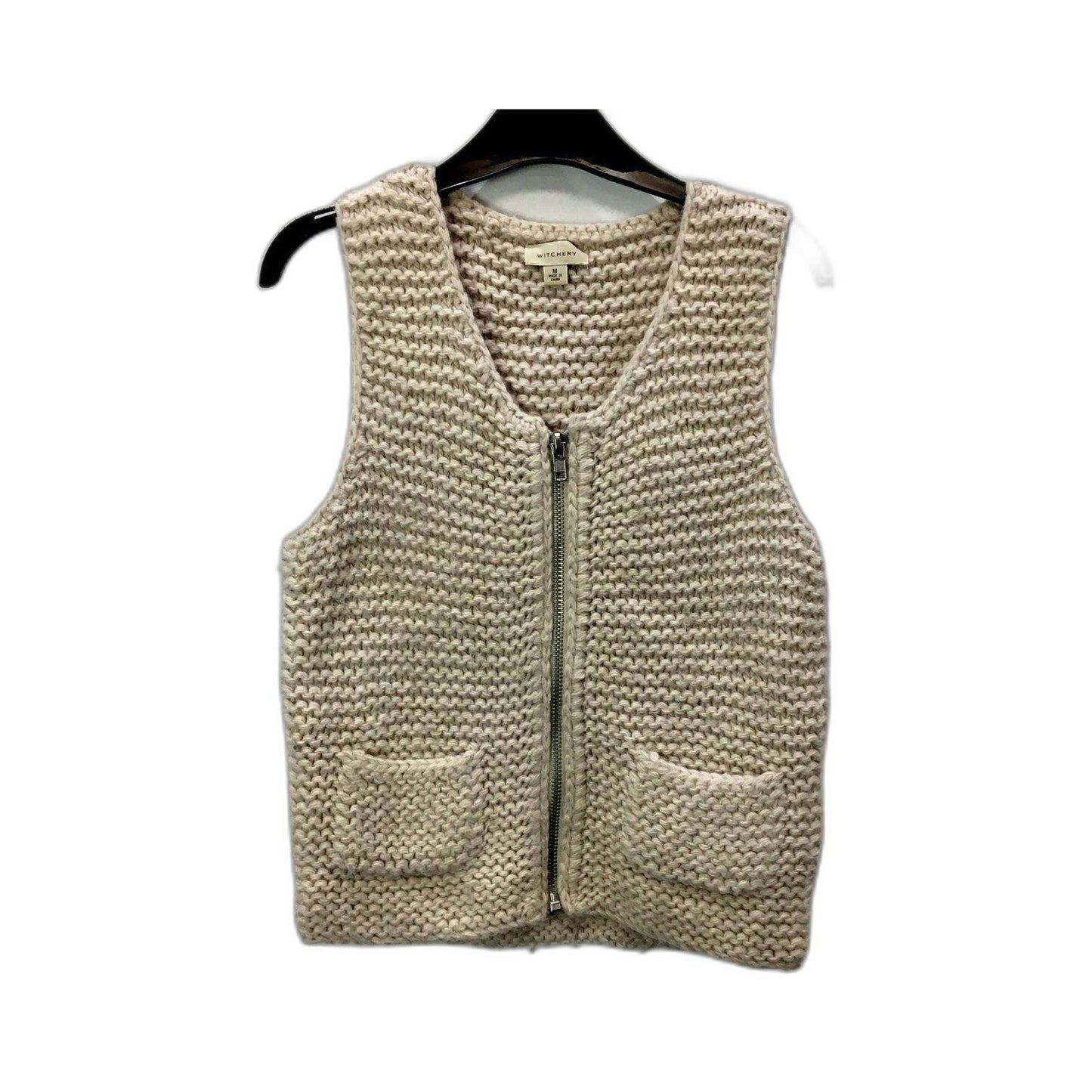 Witchery Womens Beige Knit Vest with Zip Front, Size M