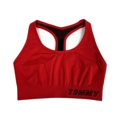 Tommy Hilfiger Womens Sports Bra Racerback Mesh Red Activewear XS NEW