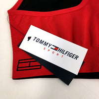 Tommy Hilfiger Womens Sports Bra Racerback Mesh Red Activewear XS NEW