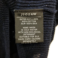 Jigsaw Womens Sleeveless Navy Layered Silk Slip Linen Cotton Blend Top Sz M