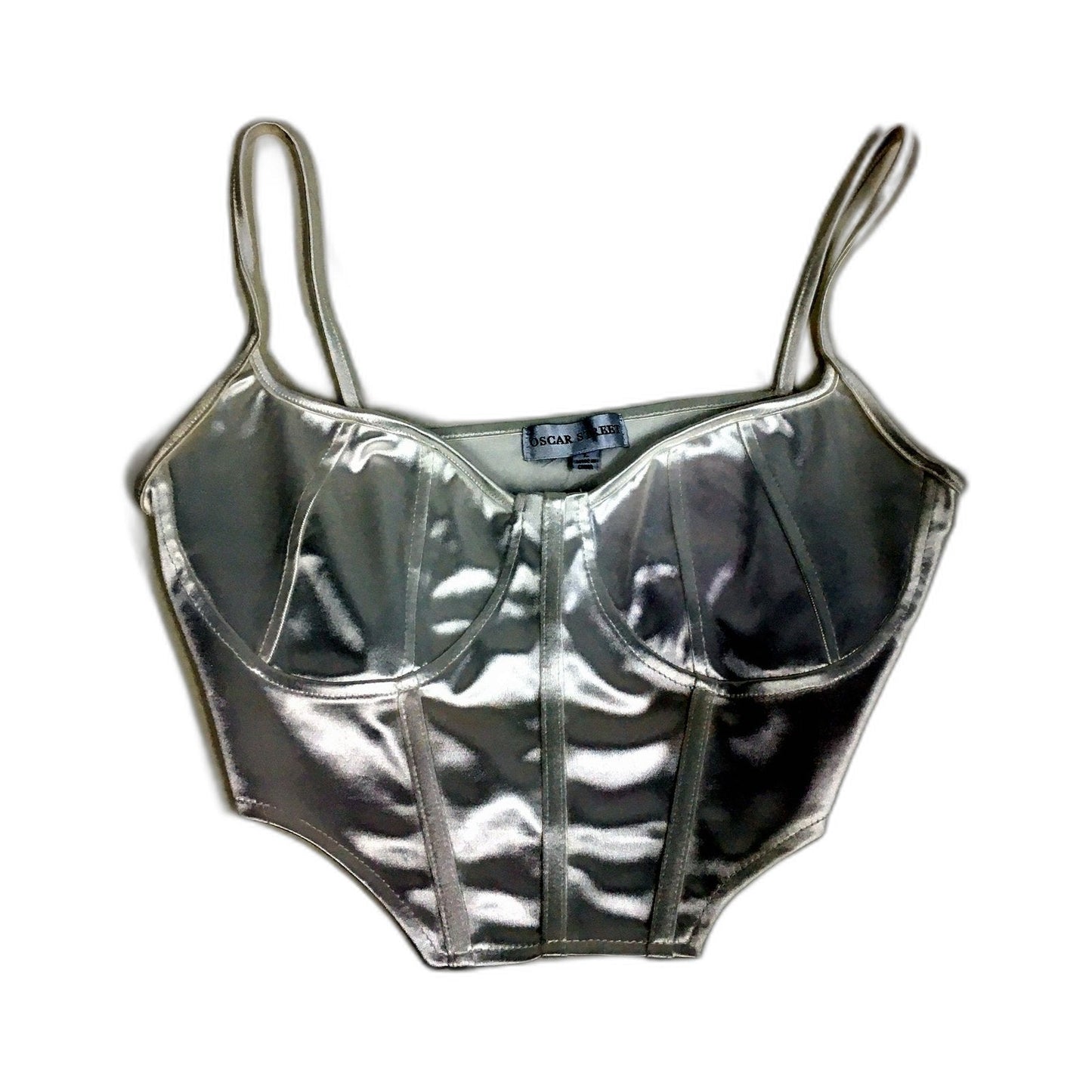 Oscar Street Womens Metallic Silver Crop Top Comfortable Soft Intimate Size L