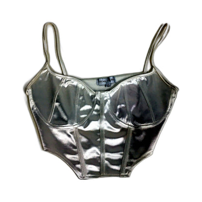 Oscar Street Womens Metallic Silver Crop Top Comfortable Soft Intimate Size L