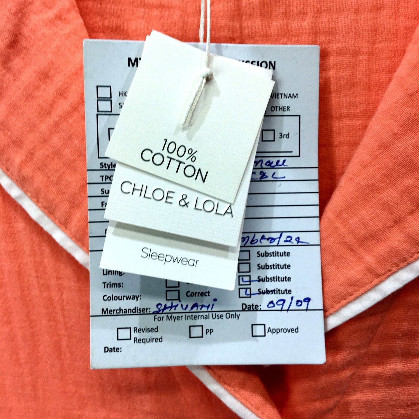 Chloe & Lola Womens Cotton Sleepwear Long Shirt in Orange, Size Small NEW
