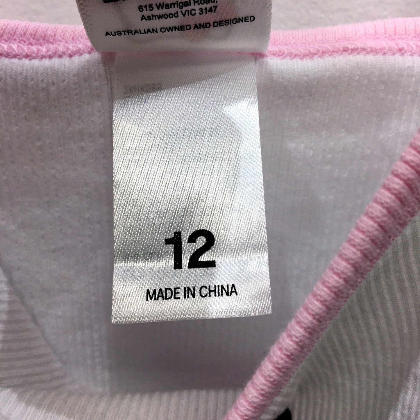 Hello Kitty Womens Singlet/Tank Top White with Pink Trim Cotton Blend Size 12