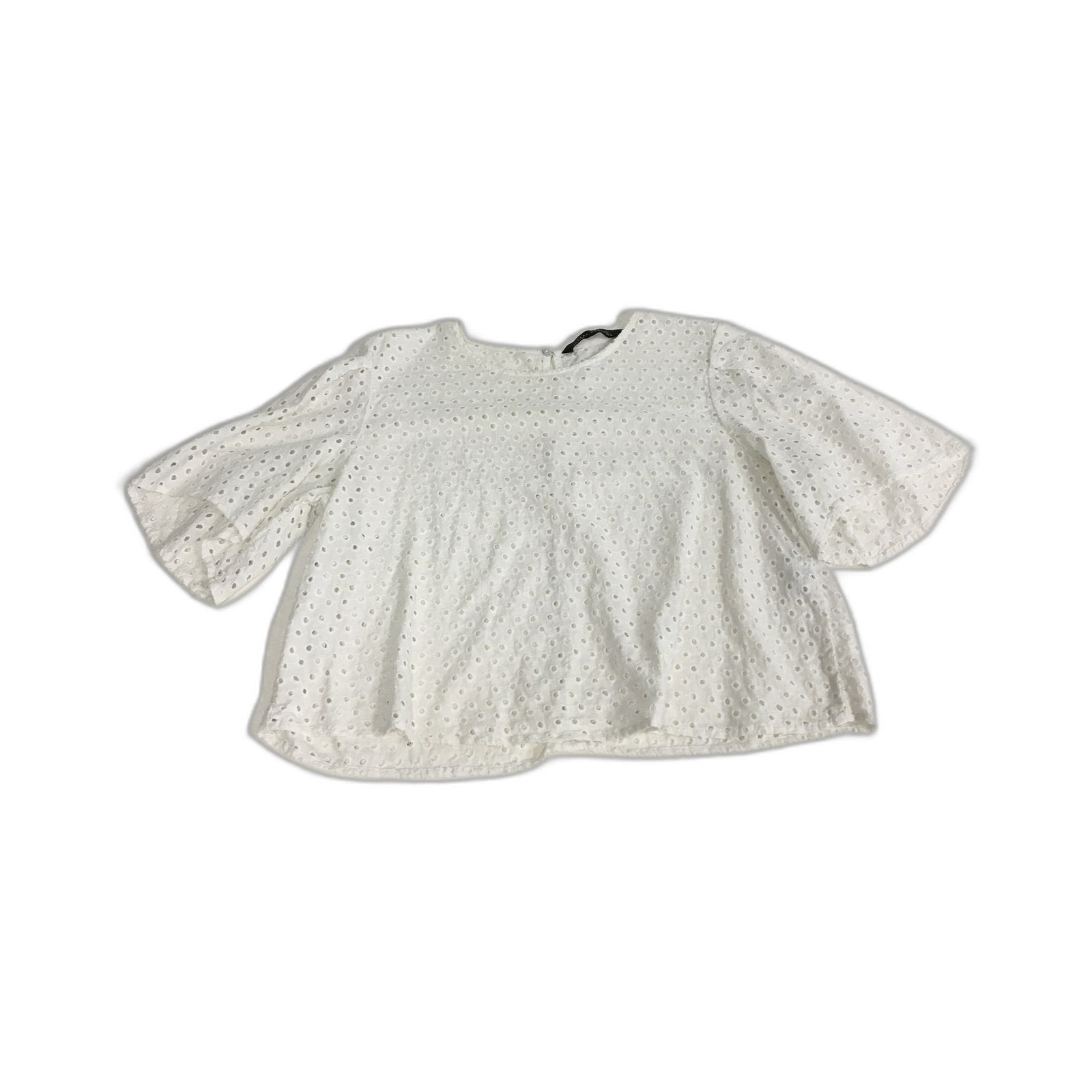 Zara Womens Eyelet Embroidered Puff Sleeve White Blouse - Size L