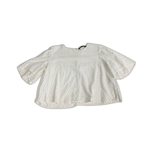 Zara Womens Eyelet Embroidered Puff Sleeve White Blouse - Size L