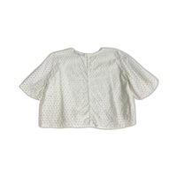 Zara Womens Eyelet Embroidered Puff Sleeve White Blouse - Size L