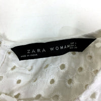 Zara Womens Eyelet Embroidered Puff Sleeve White Blouse - Size L