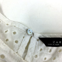 Zara Womens Eyelet Embroidered Puff Sleeve White Blouse - Size L