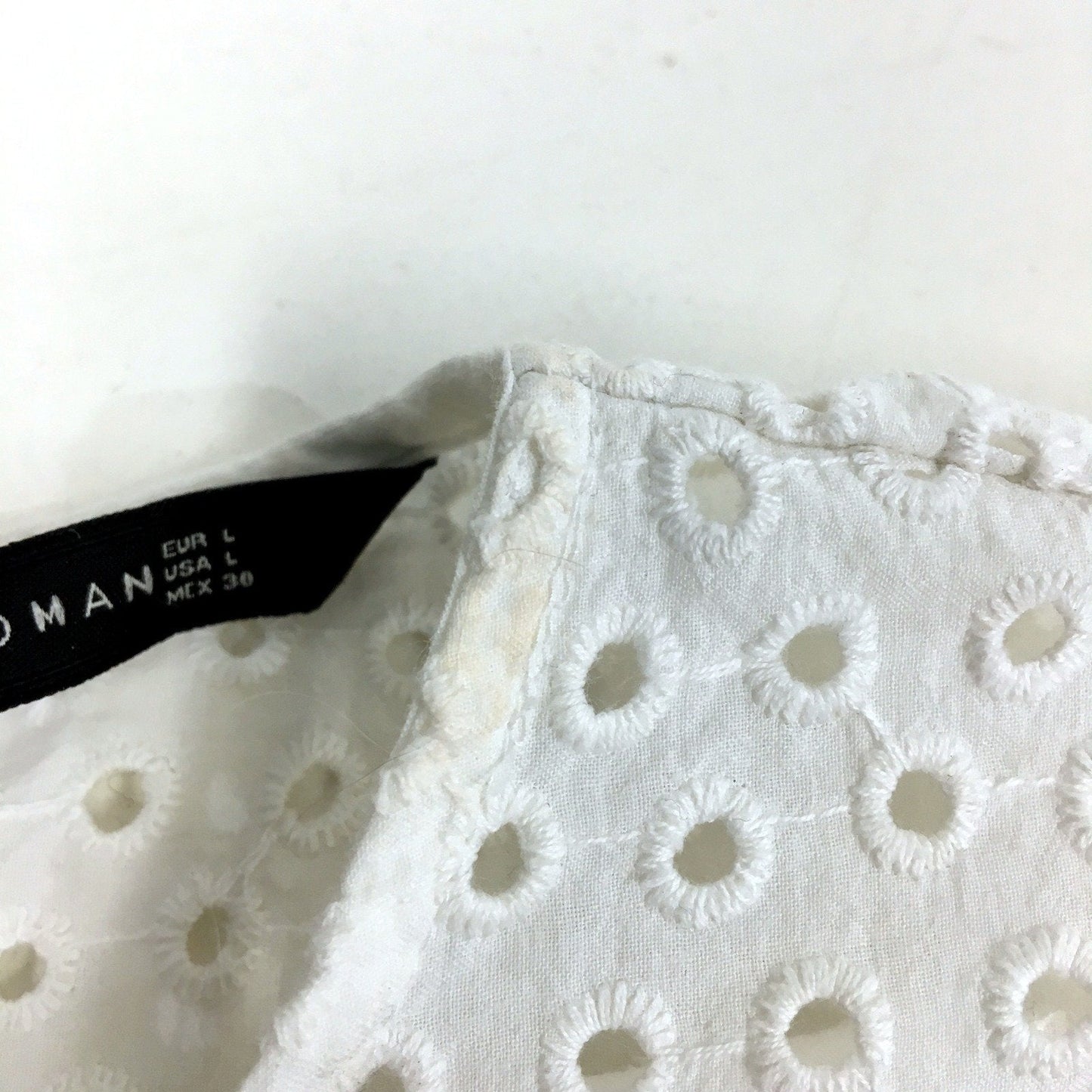 Zara Womens Eyelet Embroidered Puff Sleeve White Blouse - Size L