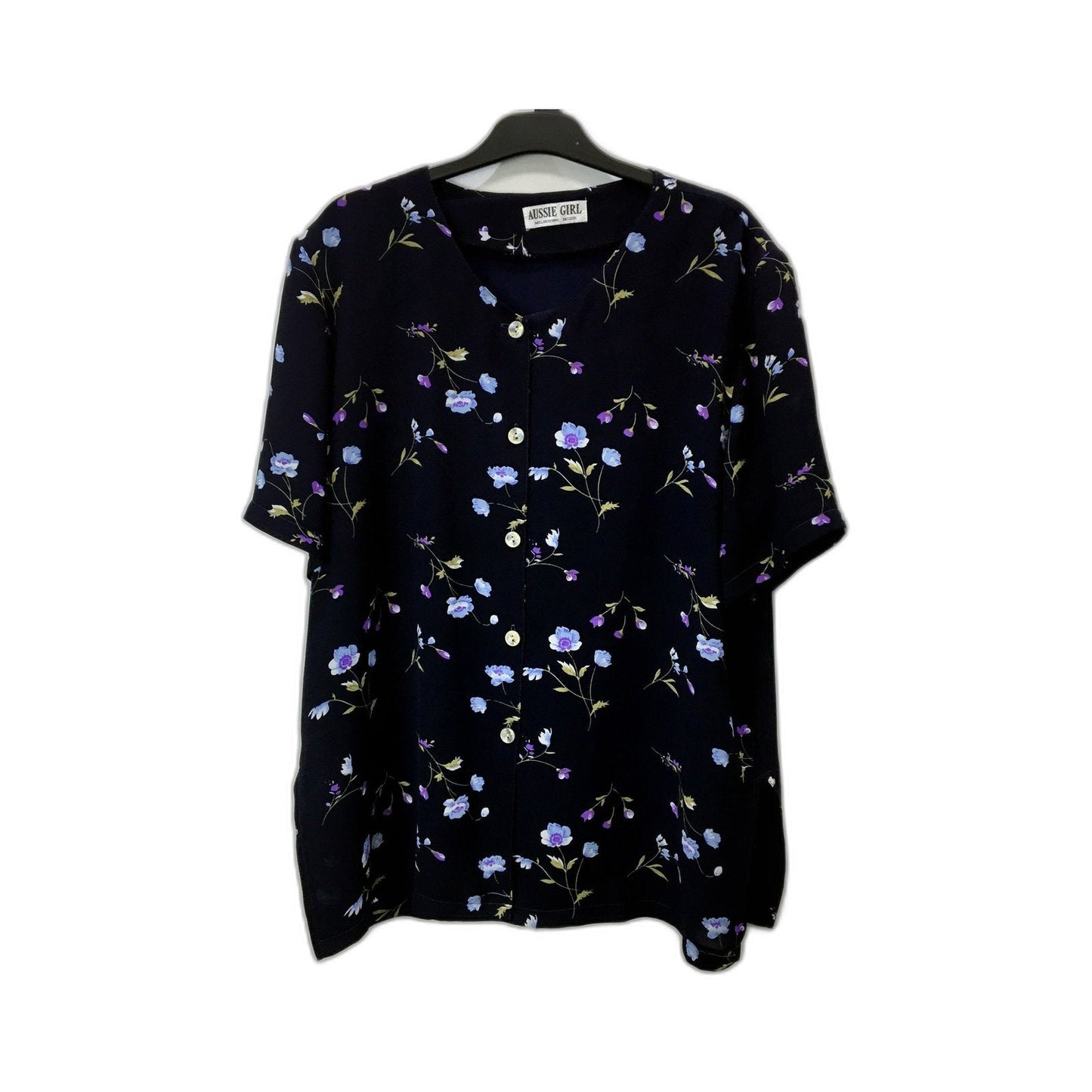 Aussie Girl Womens Floral Print Button-Down Blouse Multi Color with and Size M