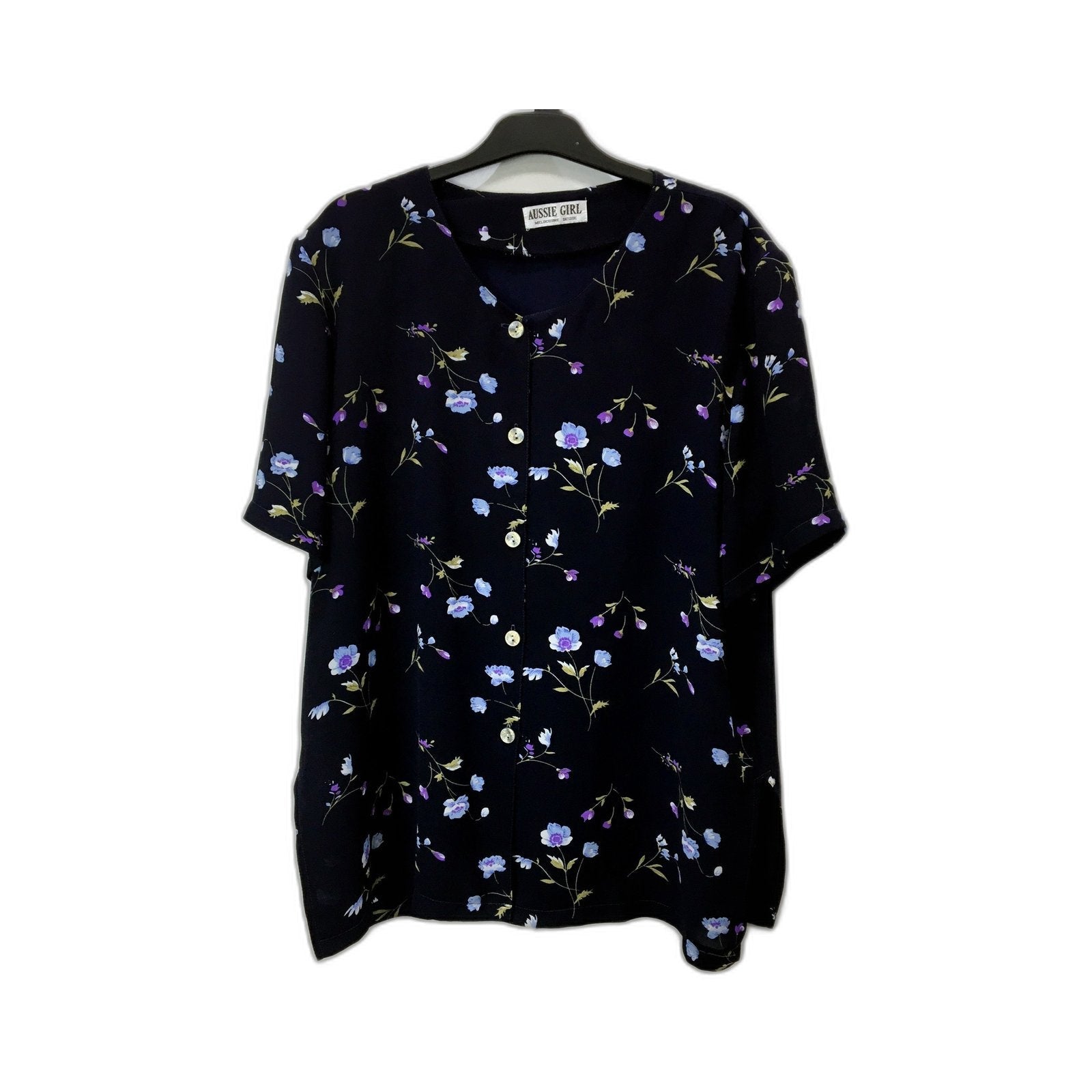 Aussie Girl Womens Floral Print Button-Down Blouse Multi Color with and Size M