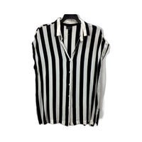 Sandra Soulos Womens Button-Down Shirt Black and White Striped Size 14