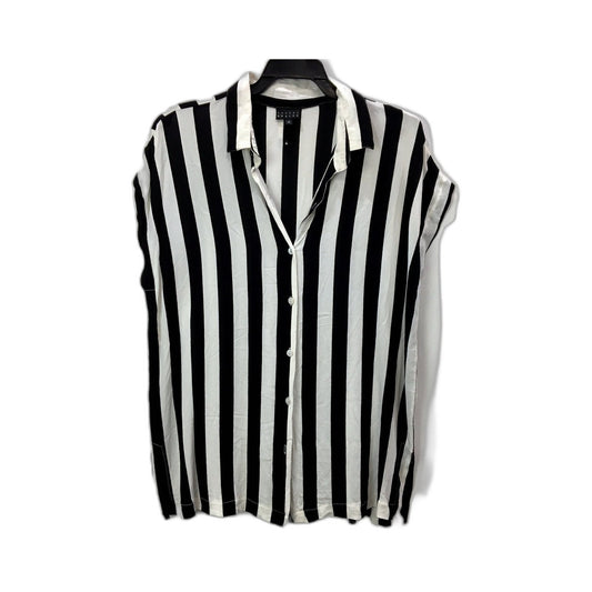 Sandra Soulos Womens Button-Down Shirt Black and White Striped Size 14