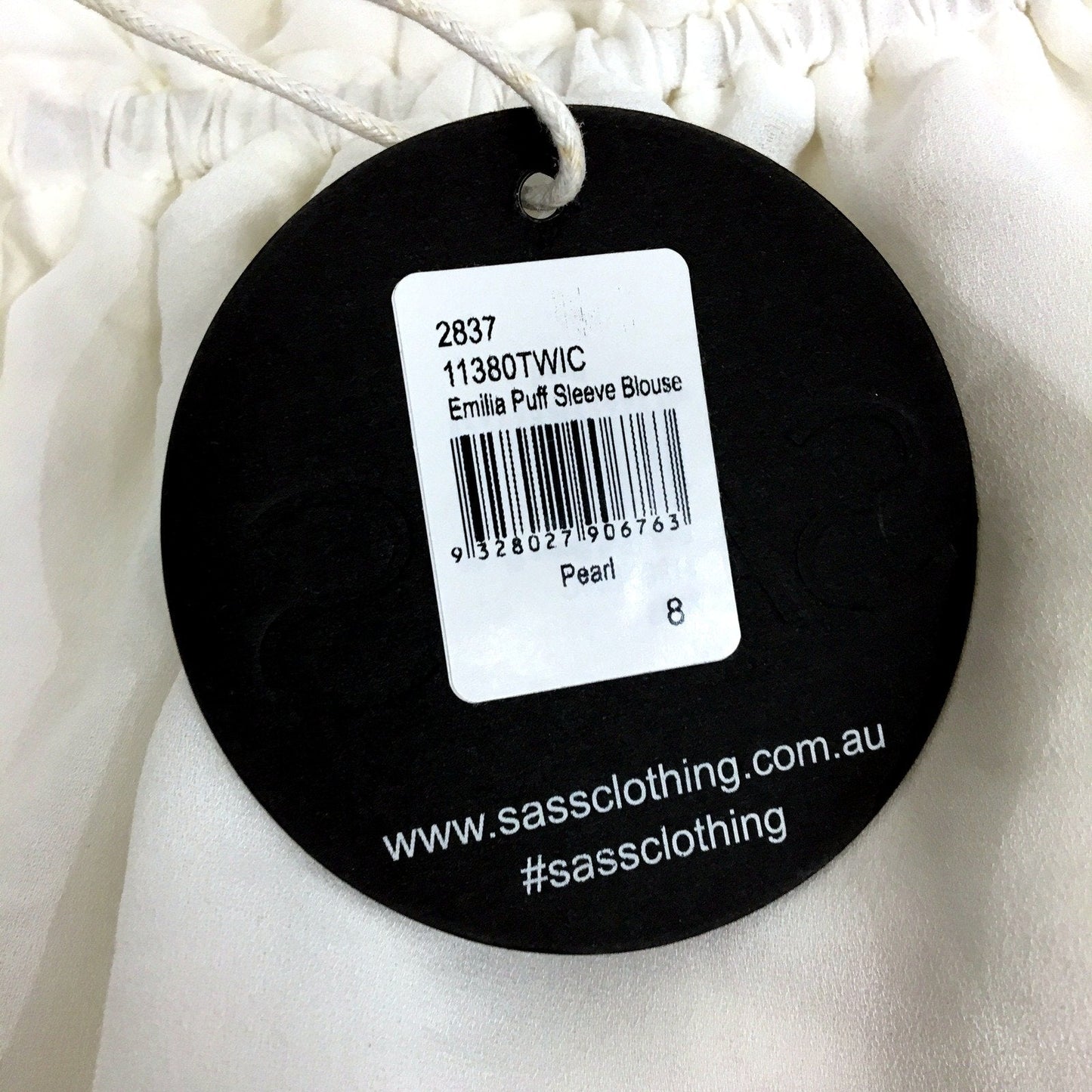 Sass Womens Emilia Puff Sleeve Blouse in Pearl White, Size 8 NEW