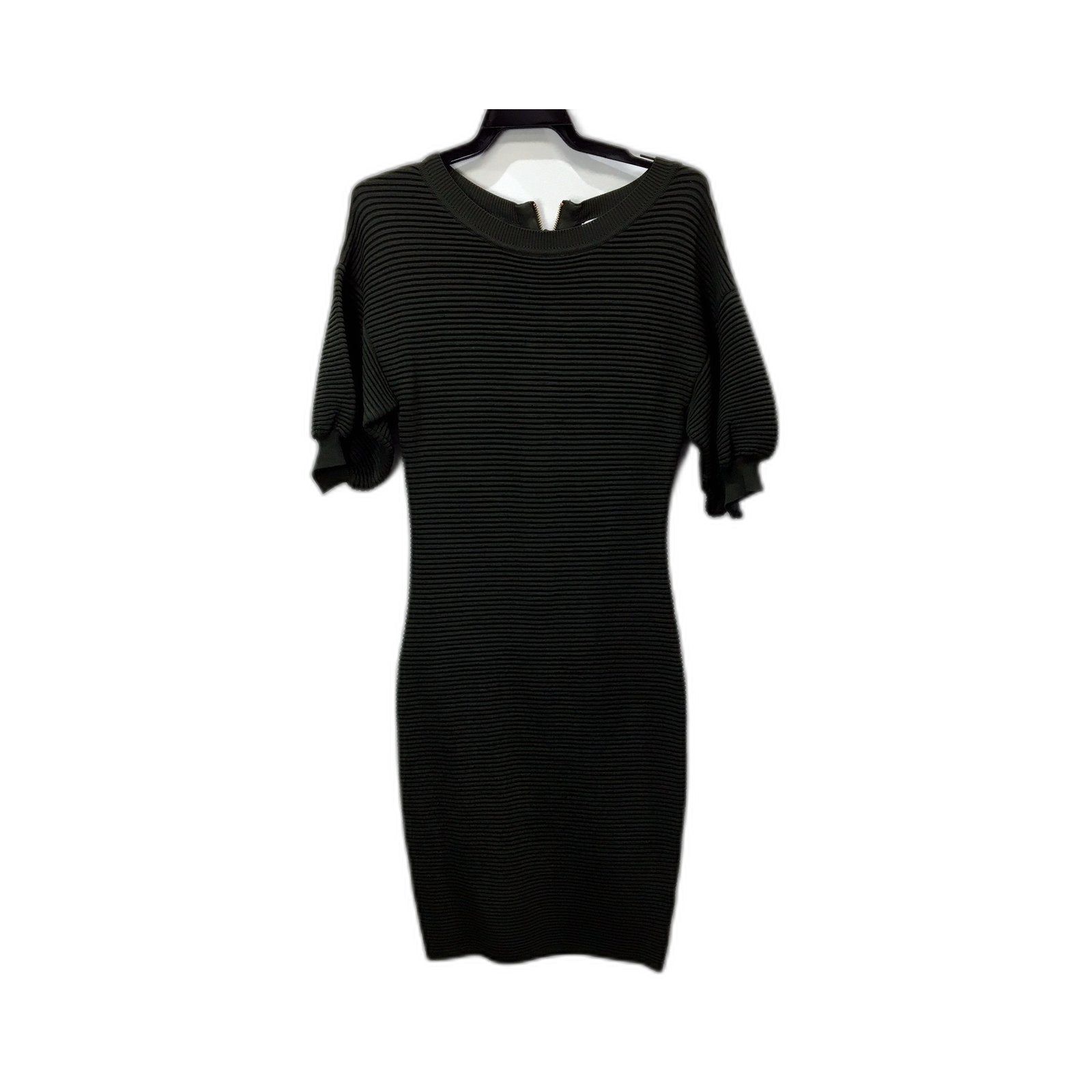 Sheike Womens Fifi Ribbed Knit Puff Sleeve Dress in Khaki, Size M NEW